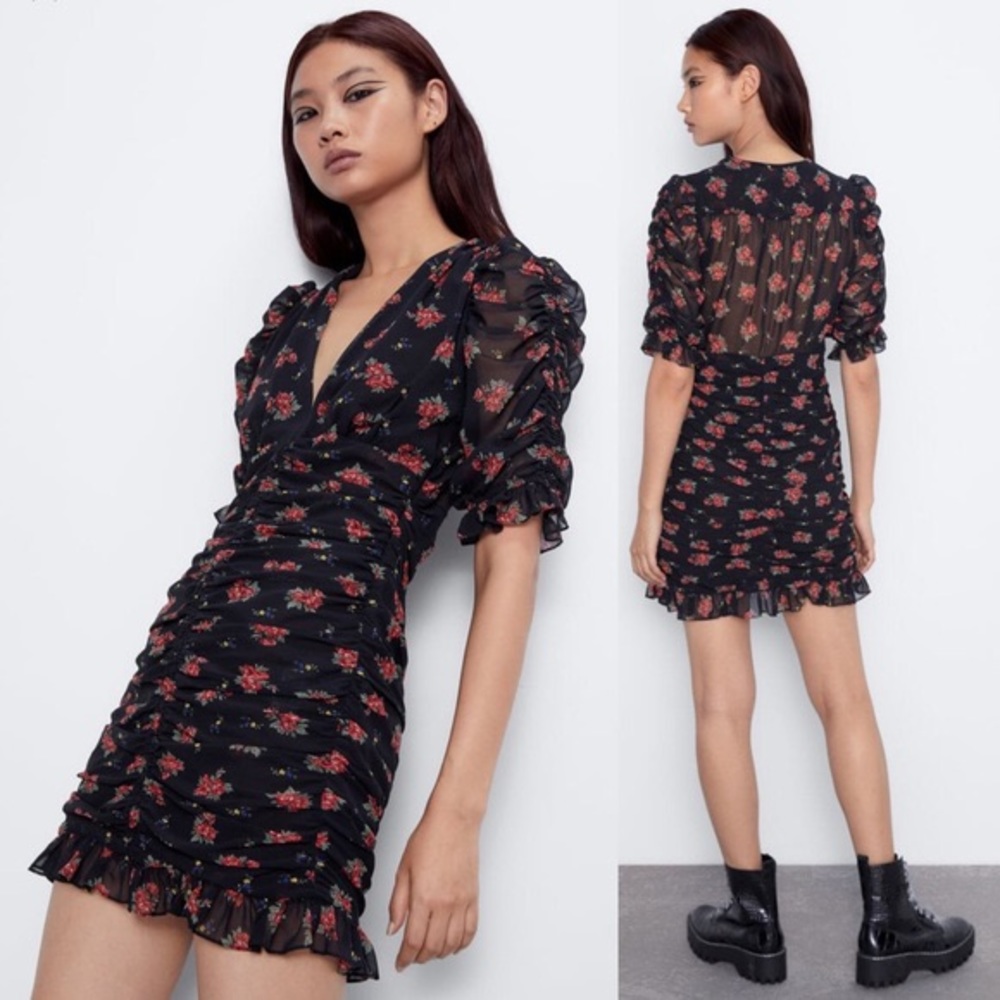 WORN ONCE - draped print dress